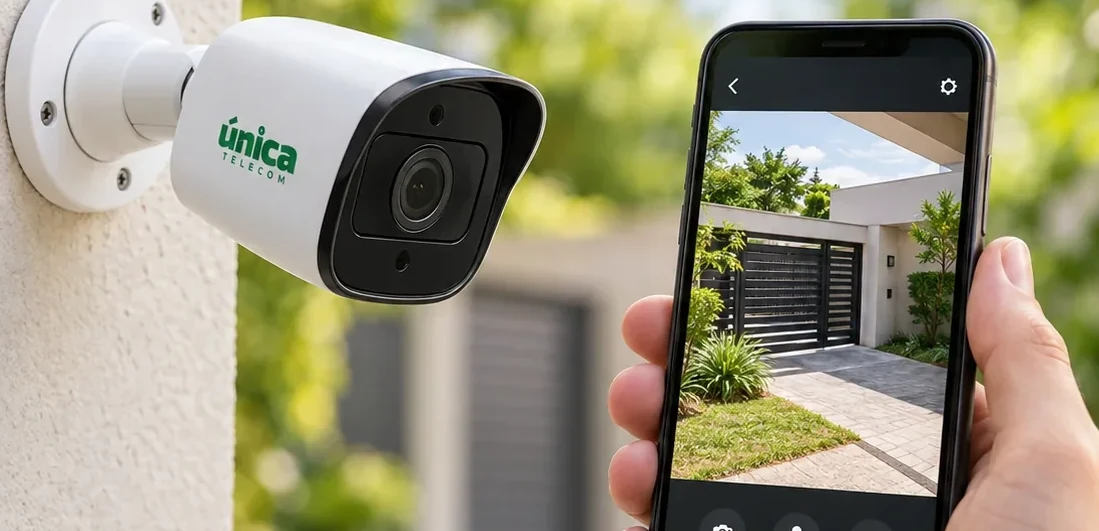 Câmera de segurança monitorando residência pelo celular